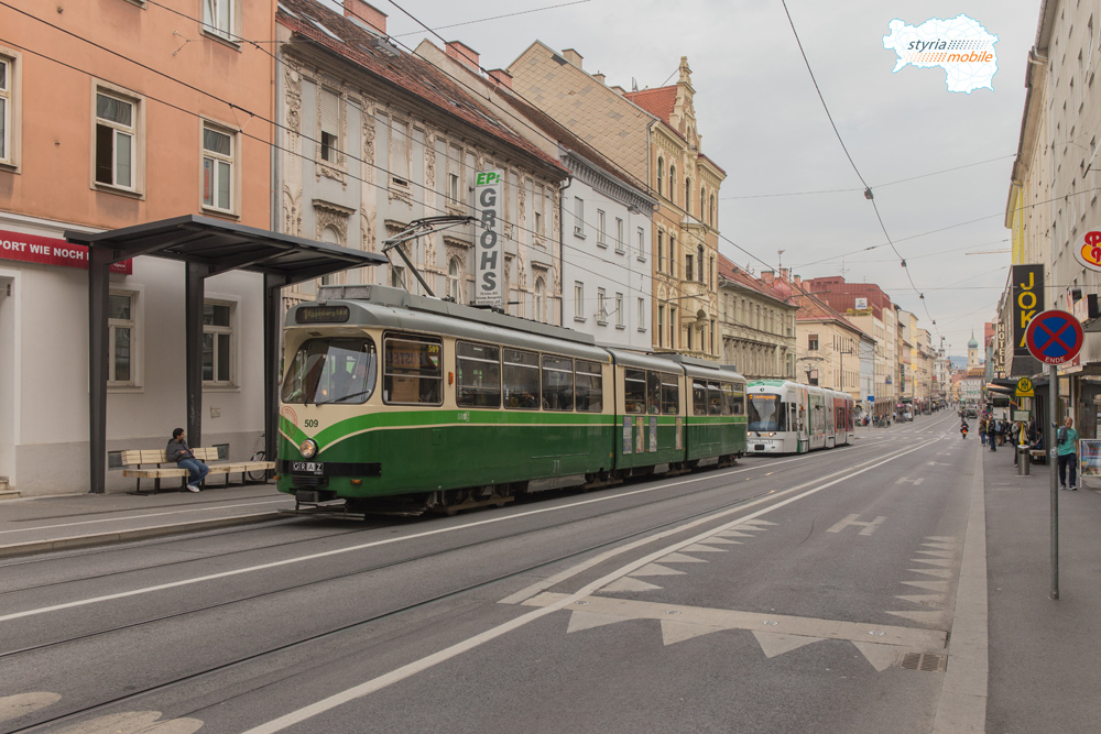 TW 509 gefolgt von CR 662 in der Haltestelle Esperantoplatz 06.10.2015 ©styria-mobile